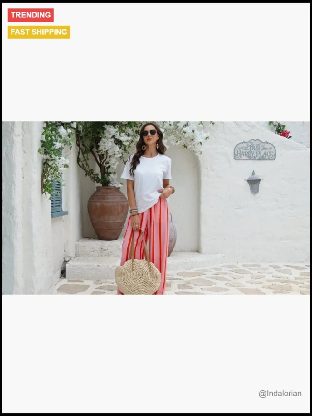 Wide Leg Palazzo Pants Drawstring Elastic Waist Trousers with Pockets Flowy